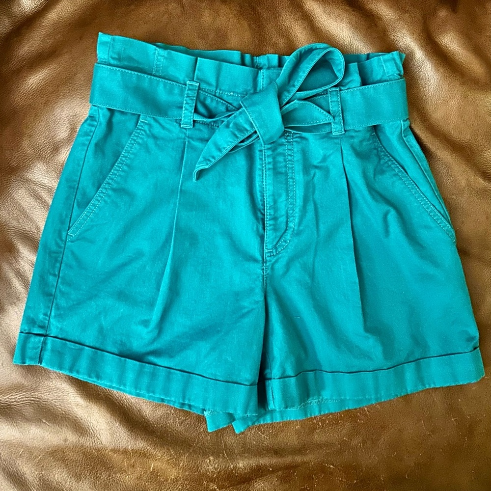 Sz 2 LOFT High Waist Teal Paperbag Shorts with Belt